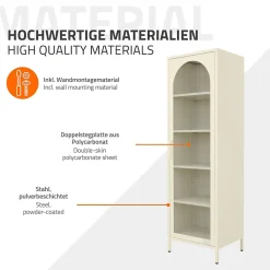 Vitrine étroite ML-Design crème 45x145x35 cm en acier avec porte unique et compartiments réglables