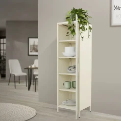 Vitrine étroite ML-Design crème 45x145x35 cm en acier avec porte unique et compartiments réglables