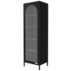 Vitrine étroite ML-Design noire 45x145x35 cm en acier avec porte unique et compartiments réglables