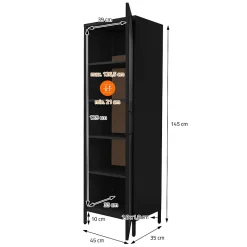 Vitrine étroite ML-Design noire 45x145x35 cm en acier avec porte unique et compartiments réglables