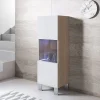 Vitrine verticale brillante - Sonoma & blanc - LED - 1 porte - 40x29x138 cm