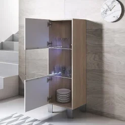 Vitrine verticale brillante - Sonoma & blanc - LED - 1 porte - 40x29x138 cm