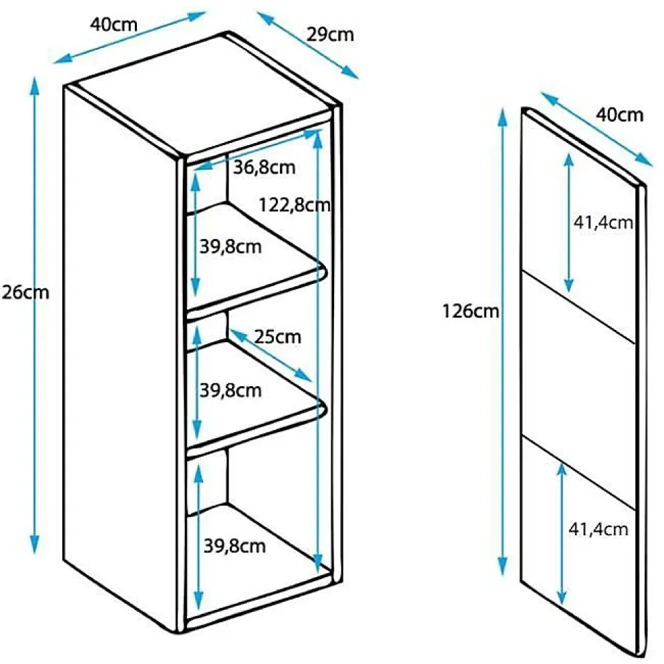 Vitrine verticale brillante - Sonoma & blanc - LED - 1 porte - 40x29x138 cm