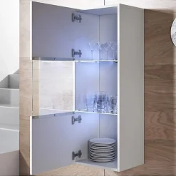 Vitrine verticale contemporaine - Blanc brillant - 1 porte, LED - Bois mélaminé - 40 x 29 x 126 cm