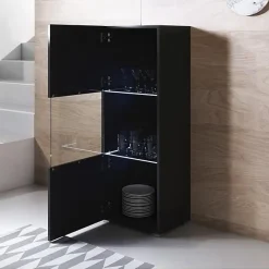 Vitrine verticale contemporaine - Noir brillant - 1 porte - LED - 40 x 29 x 128 cm