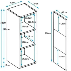 Vitrine verticale contemporaine - Noir mélamine - LED - Pieds alu - 40 x 29 x 126 cm