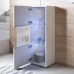 Vitrine verticale contemporaine - Blanc brillant - 1 porte - Mélamine - 40x29x128 cm