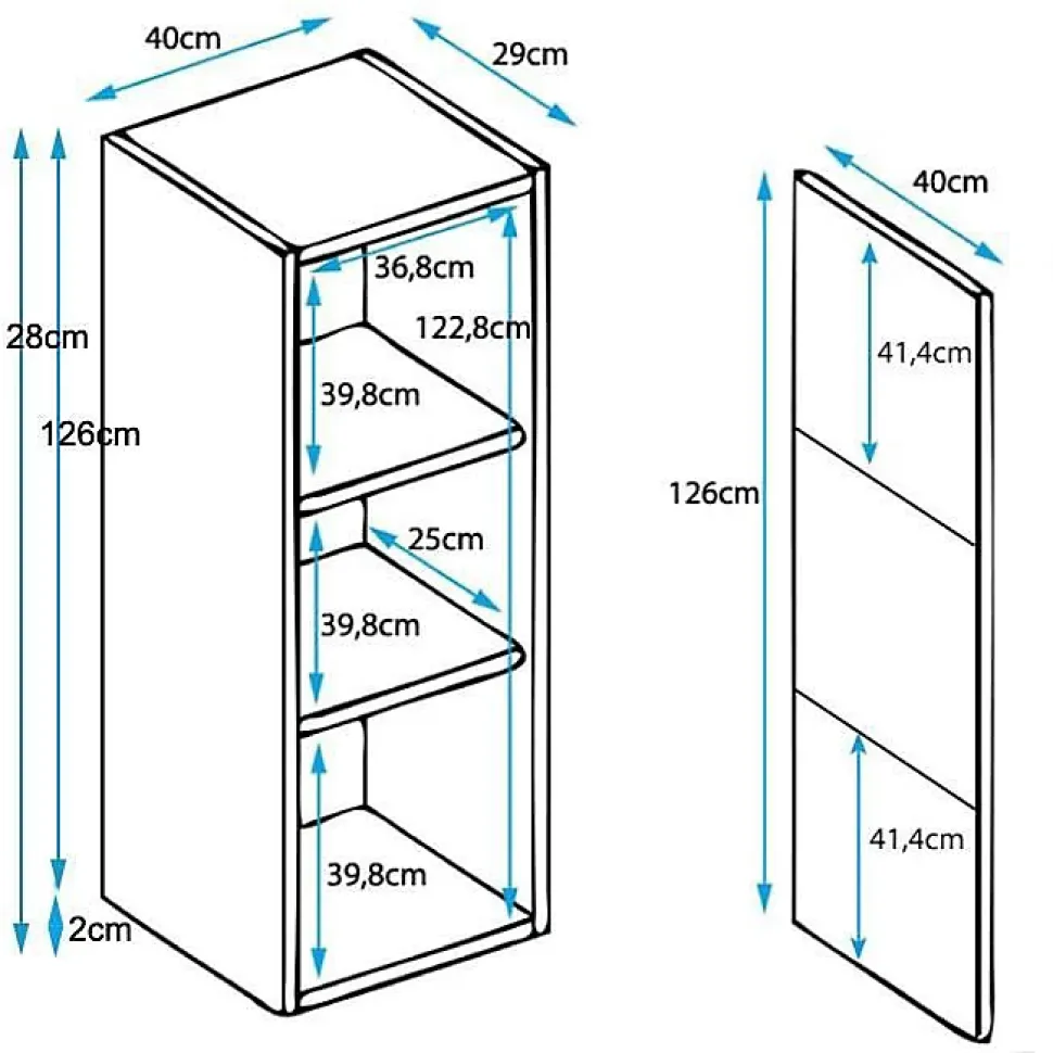 Vitrine verticale design - Noir & blanc brillant - LED - 1 porte 3 compartiments - 40x29x126 cm