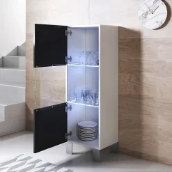 Vitrine verticale LED - Blanc/Noir - Aluminium - 1 porte, 3 compart. - 40x29x138 cm