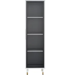 Vitrine vitrée de 170 cm de haut - Éclairage LED - 1 porte vitrée - 4 pieds - MDF+panneaux de particules - Blanc