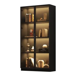 Vitrine 80x40x160 cm - Portes Verre et Cadre Aluminium, Lamelles Réglables, LED Contrôlable par App - Panneau de Particules - Noir