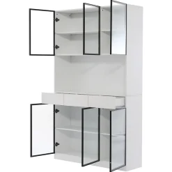 Vitrine 120x36x200cm - avec éclairage LED - avec 6 portes - portes vitrées - avec 3 tiroirs - blanc