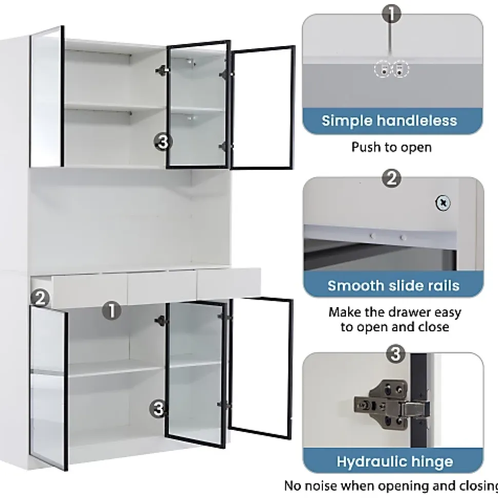 Vitrine 120x36x200cm - avec éclairage LED - avec 6 portes - portes vitrées - avec 3 tiroirs - blanc