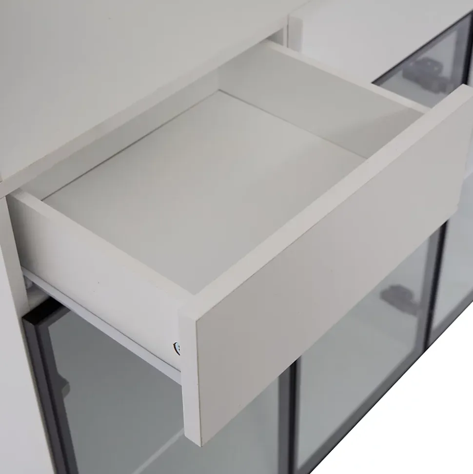 Vitrine 120x36x200cm - avec éclairage LED - avec 6 portes - portes vitrées - avec 3 tiroirs - blanc