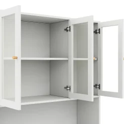 Vitrine/bibliothèque en verre 100x35x200 cm - avec éclairage LED - étagères ouvertes et 6 portes - MDF - blanc