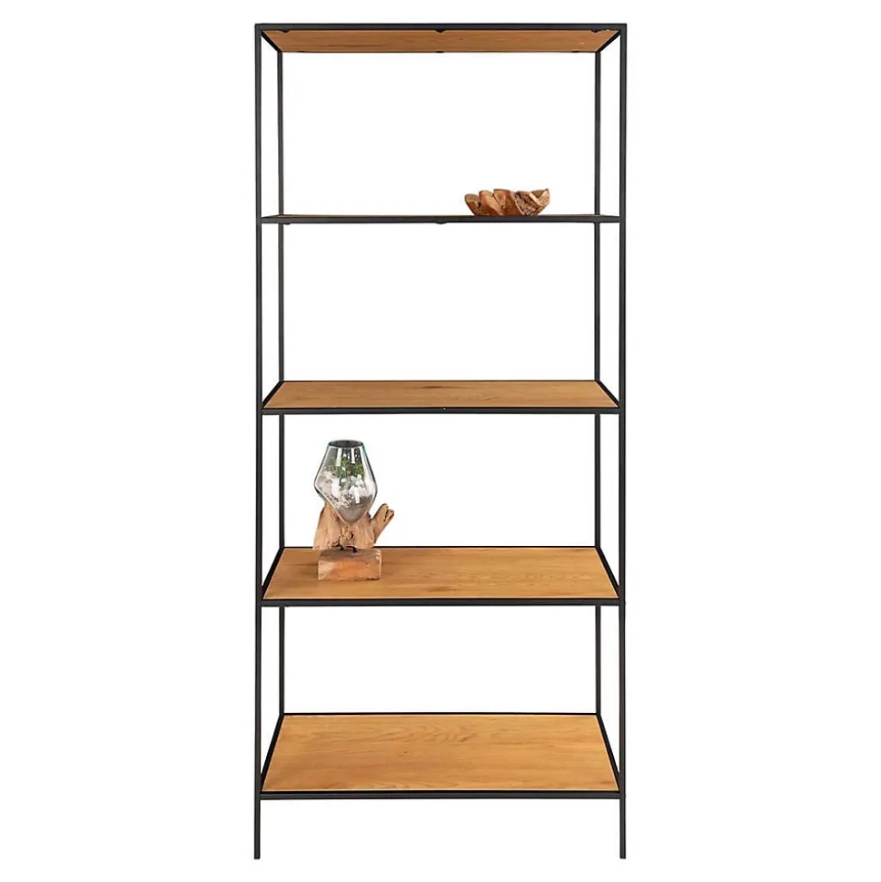 VOLLRAD - Etagère Large 5 Plateaux Acier Noir et Bois