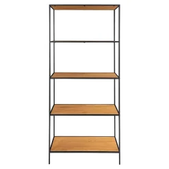 VOLLRAD - Etagère Large 5 Plateaux Acier Noir et Bois