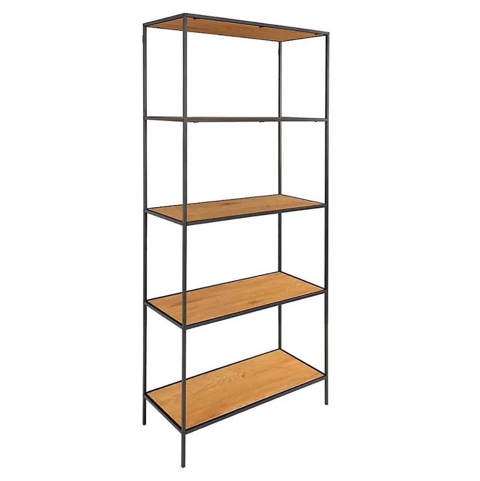 VOLLRAD - Etagère Large 5 Plateaux Acier Noir et Bois