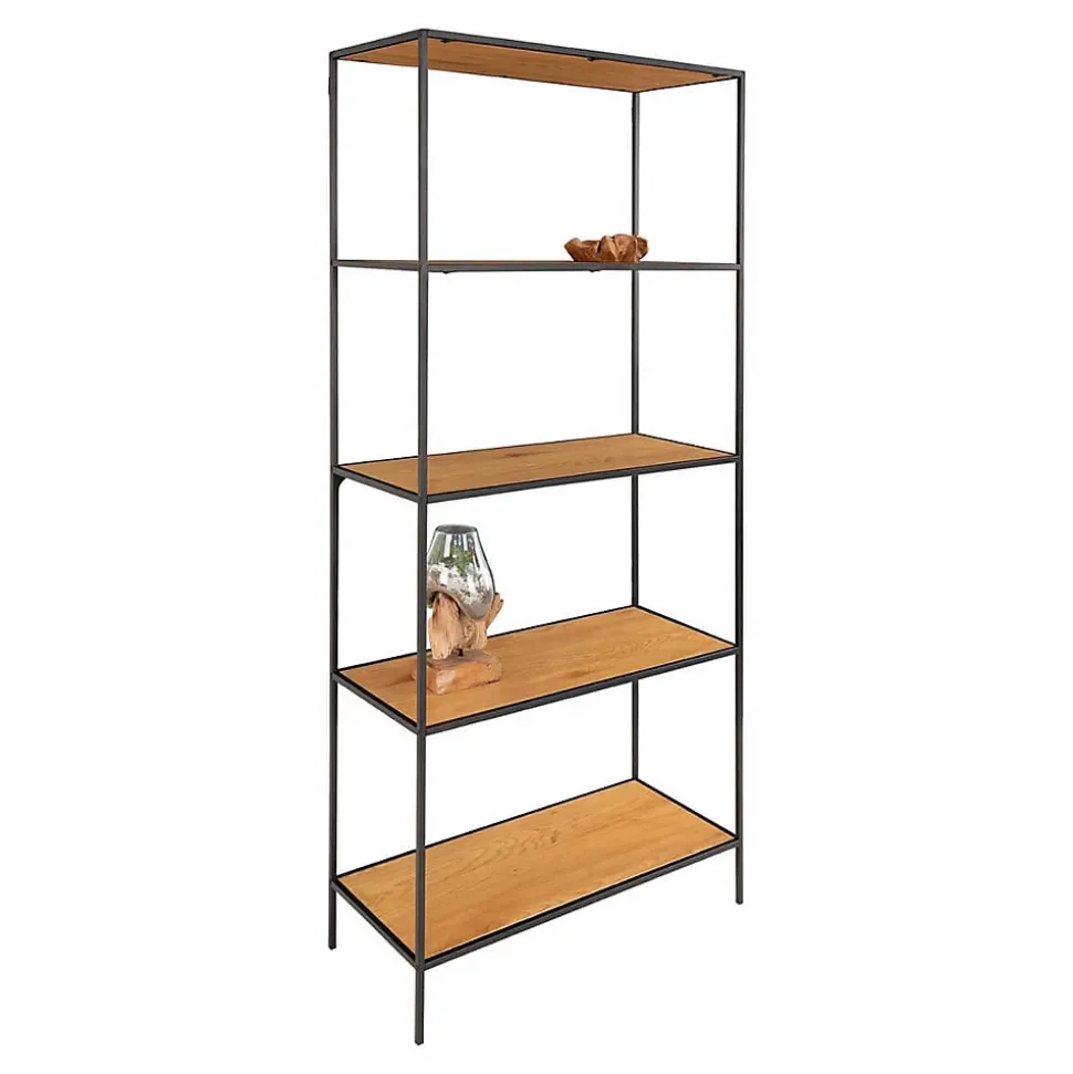 VOLLRAD - Etagère Large 5 Plateaux Acier Noir et Bois