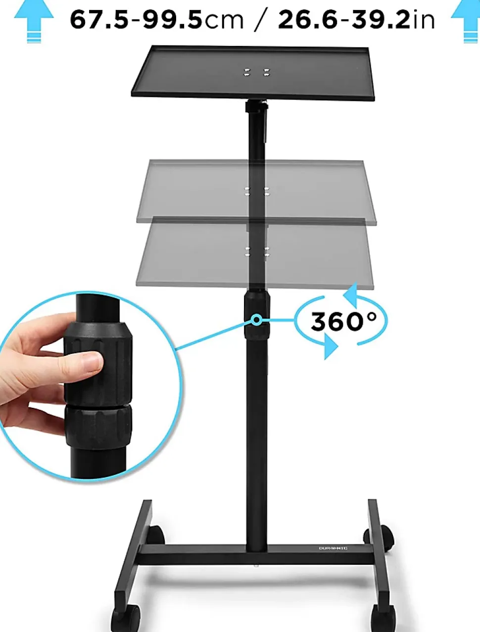 WPS20 Support pour vidéoprojecteur à roulettes Hauteur ajustable de 67 à 99 cm Charge max 10 kg Sangles de sécurité Duronic