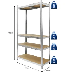 2x Etagere de Rangement - 160x80x40 cm - Charge jusqu'a 320kg - en Metal Galvanise